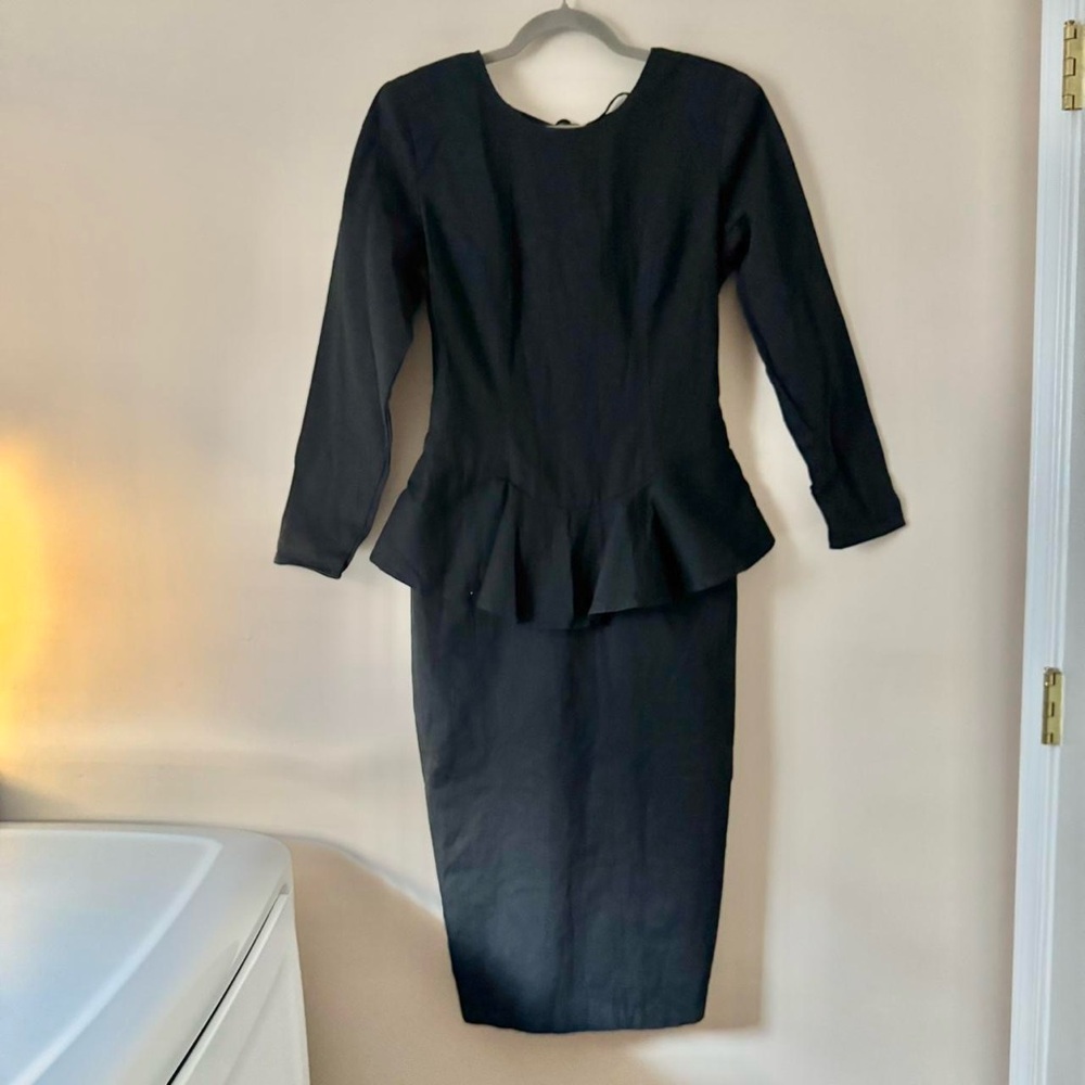 Vintage Peplum Dress - Pencil Skirt Black Witchy Cotton Medium